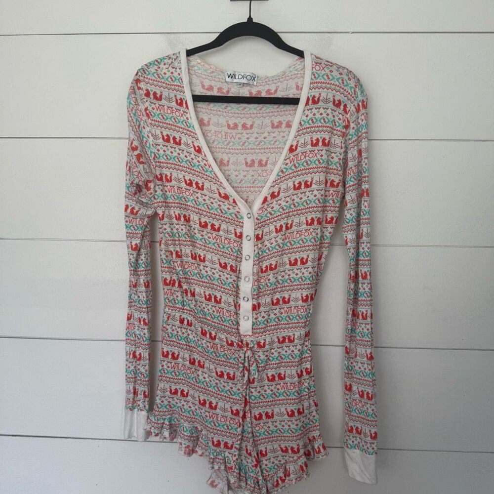 Wildfox Women’s Small Fair Isle Deer Sleep Lounge Romper